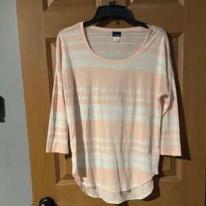 Basic Editions Peach and White Striped Scoop Neck Long Sleeve Top